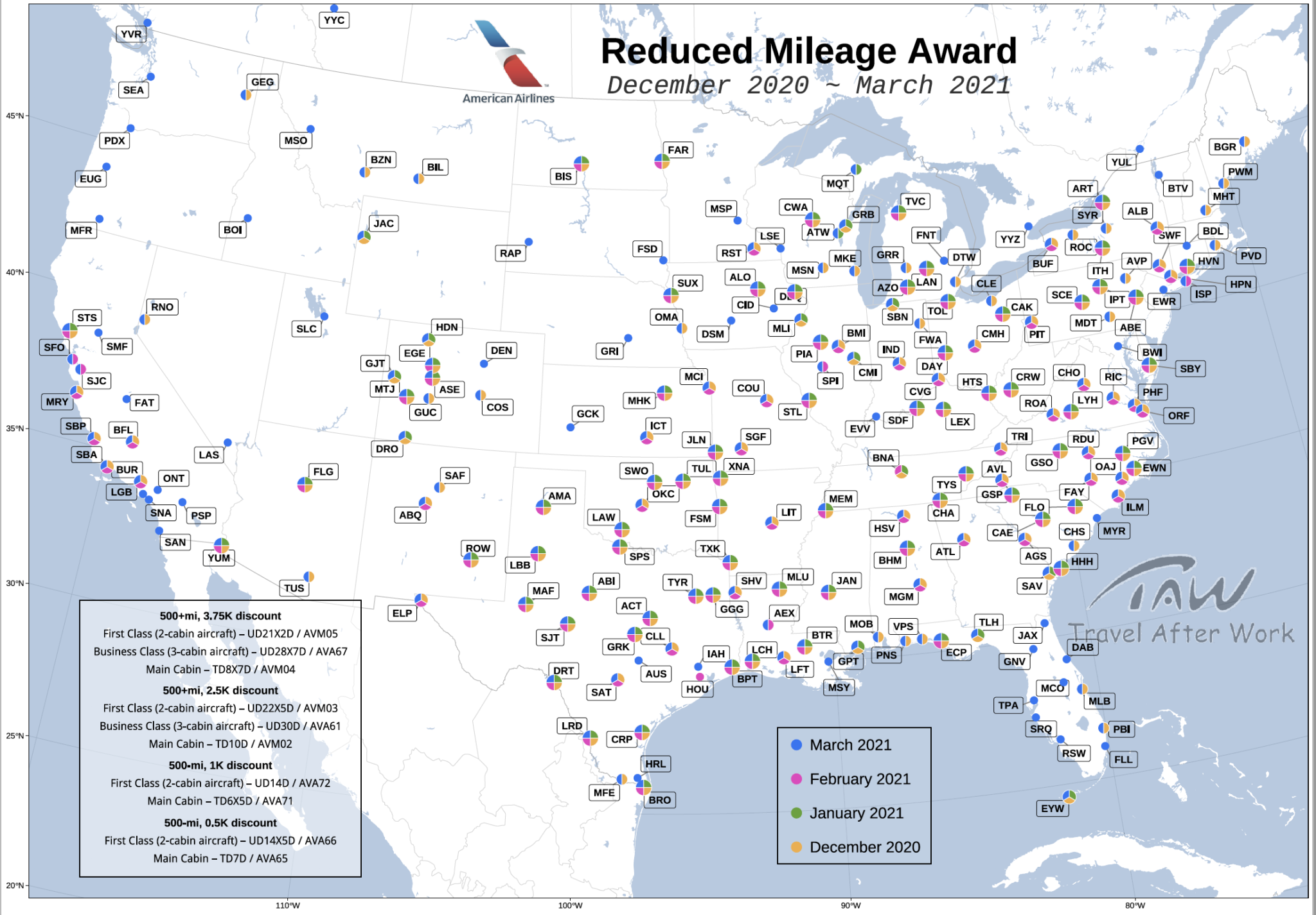 持AA联名卡专属福利——Reduced Mileage Awards 详解【2020.12更新：2020年12月至2021年03月机场列表