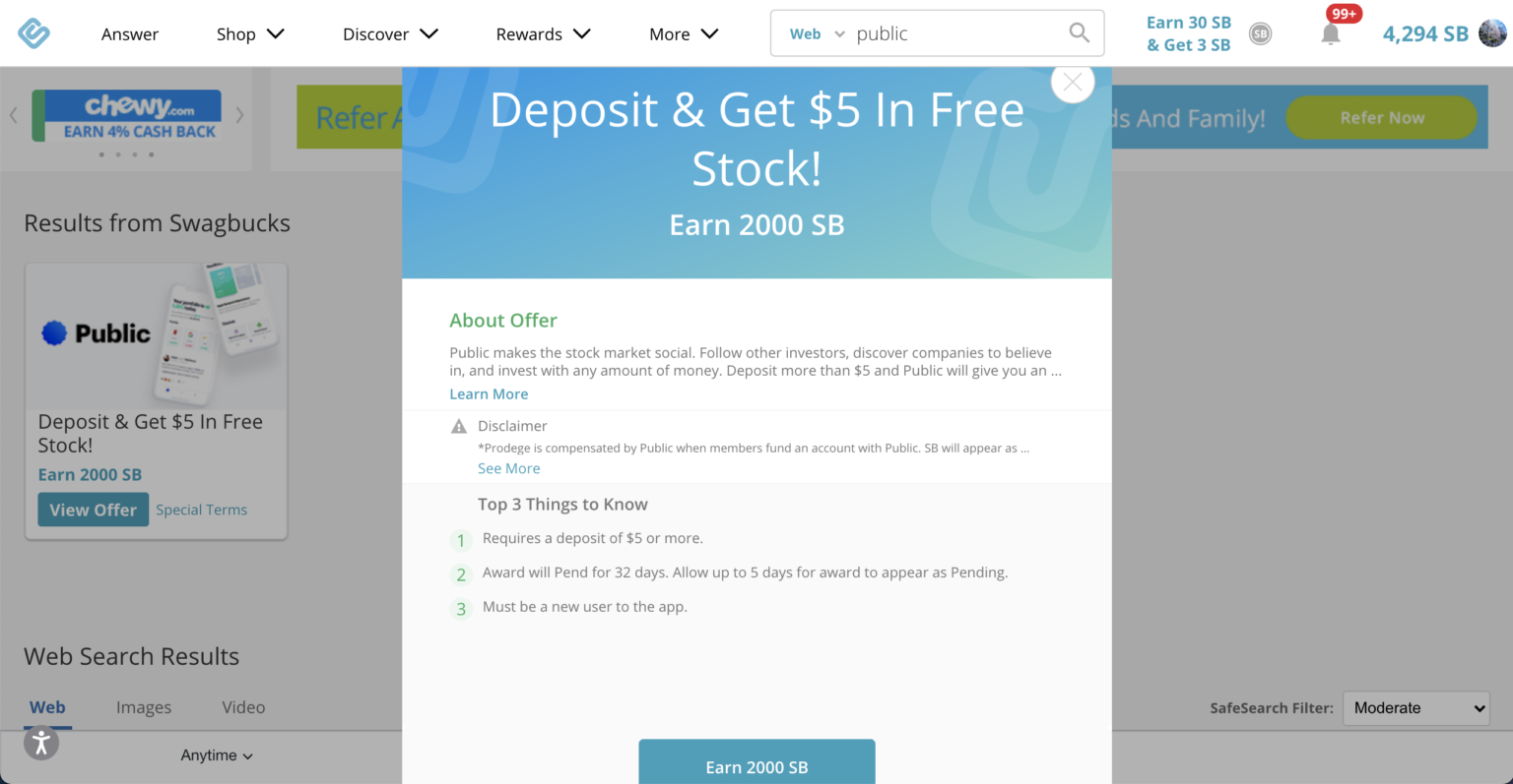 通过Swagbucks注册Public股票账户存5可得33和5的股票【2021.6.27更新涨成33返现了】 · 北美牧羊场