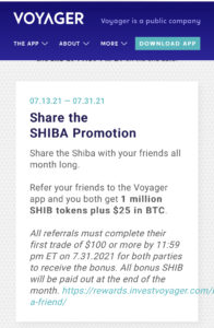 用邀请注册加密货币交易平台Voyager可得$25比特币和1 Million SHIB · 北美牧羊场