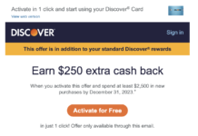 Discover Q4 2023 额外的$250返现 YMMV